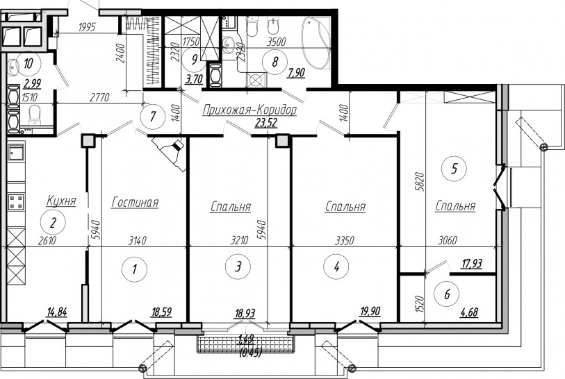 Четырёхкомнатная квартира 135.8 м²