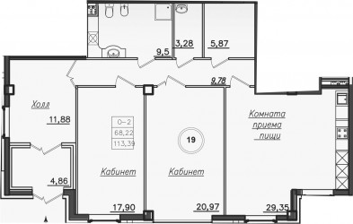 Трёхкомнатная квартира 114.1 м²