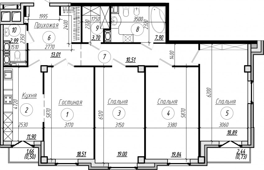 Четырёхкомнатная квартира 127.5 м²
