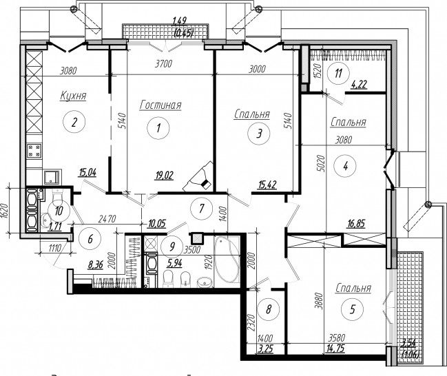 Четырёхкомнатная квартира 119.2 м²